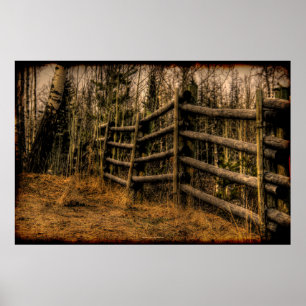 Schilderachtig Rustic Fence in het landkunstwerk Poster