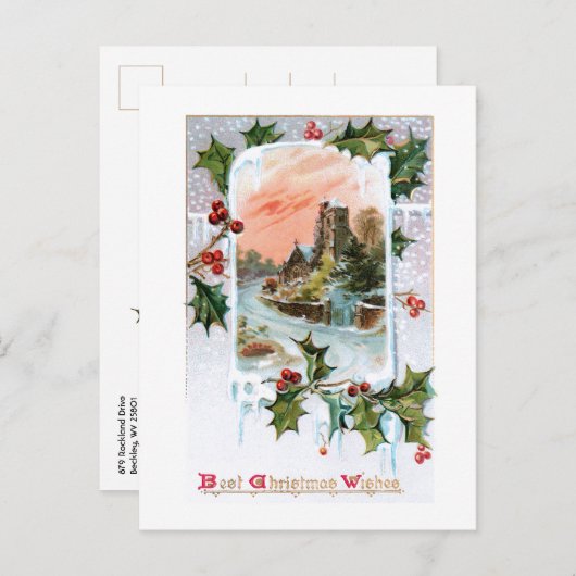 Schilderachtig rustiek  winterlandschap met Holly Briefkaart (Voorkant / Achterkant)