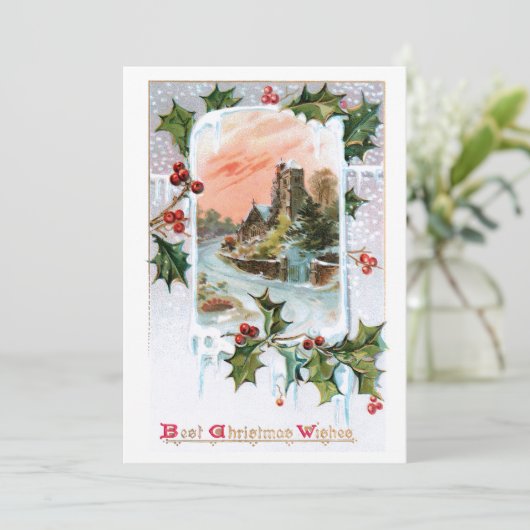 Schilderachtig rustiek  winterlandschap met Holly Feestdagenkaart (Staand voorkant)