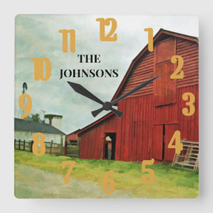 Schilderachtig Rustisch land Rode Barn  Vierkante Klok