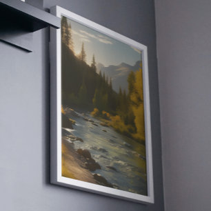 Schilderachtig Sunlit Mountain River Poster