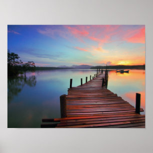 Schilderachtig Sunrise Lake Jetty Pier Poster
