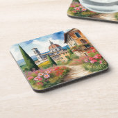 Schilderachtig Toscaans landschap Waterverf schild Bier Onderzetter (Linkerzijde)