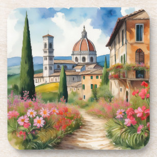 Schilderachtig Toscaans landschap Waterverf schild Bier Onderzetter