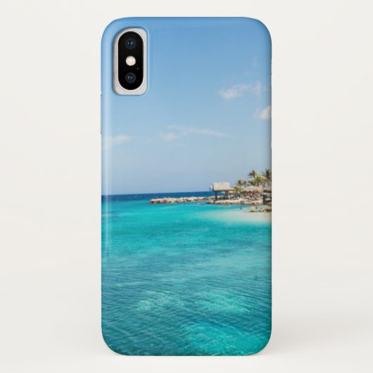 Schilderachtig Tropisch strand met Thatched Huts F Case-Mate iPhone Case (Achterkant)
