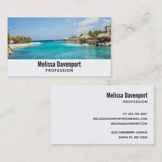 Schilderachtig Tropisch strand met Thatched Huts F Visitekaartje (Voorkant / Achterkant)