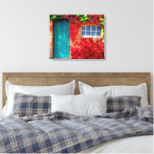 Schilderachtig Turquoise-deur met levendige herfst Canvas Afdruk (Insitu (Slaapkamer))