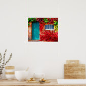 Schilderachtig Turquoise-deur met levendige herfst Poster (Keuken)