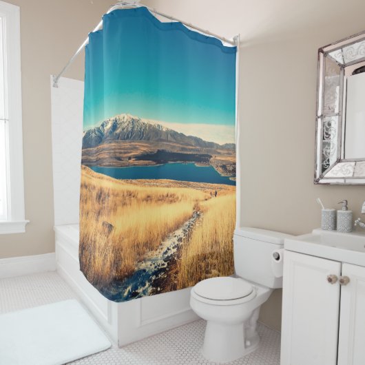 Schilderachtig uitzicht in Mt. John Top uitzicht p Douchegordijn (In situ)