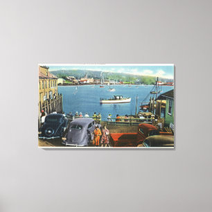 Schilderachtig Uitzicht uit de Wharf, Boats en Car Canvas Afdruk