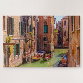 Schilderachtig uitzicht van het kanaal met gondola legpuzzel