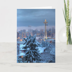 Schilderachtig Uitzicht van Snowy Seattle Feestdagen Kaart