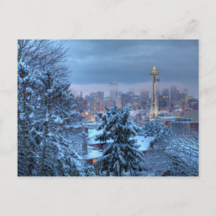 Schilderachtig Uitzicht van Snowy Seattle Feestdagenkaart