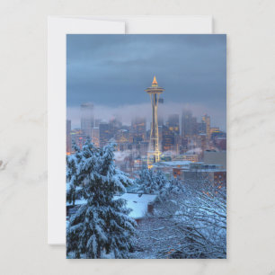 Schilderachtig Uitzicht van Snowy Seattle Feestdagenkaart