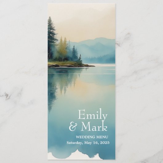 Schilderachtig waterverf Dennengebergte Huwelijksm Menu (Achterkant)
