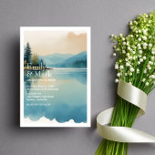 Schilderachtig Waterverf Pine tree Lake bruiloft u Kaart