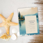 Schilderachtig Waterverf Pine tree Lake bruiloft u Kaart