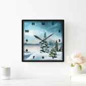 Schilderachtig Waterverf winterWonderland Vierkante Klok (Huis)