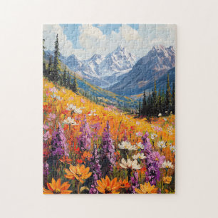 Schilderachtig wilde bloemen en bergen Fine Art Legpuzzel