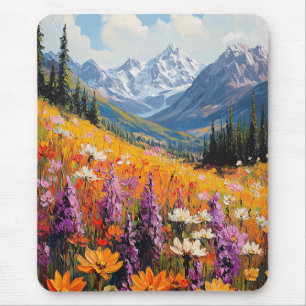 Schilderachtig wilde bloemen en bergen Fine Art Muismat