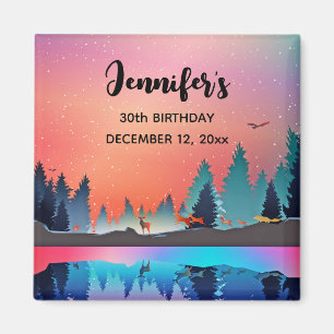 Schilderachtig wintermeer met Deer Birthday Magneet
