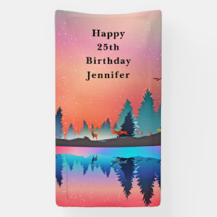 Schilderachtig wintermeer met Deer Birthday Spandoek