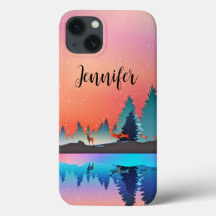 Schilderachtig wintermeer met Deer iPhone 13 Hoesje