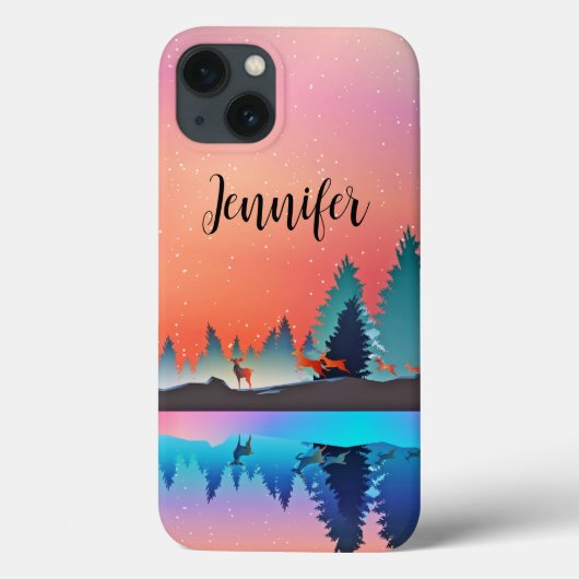 Schilderachtig wintermeer met Deer Case-Mate iPhone Case (Achterkant)