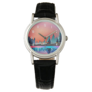 Schilderachtig wintermeer met Deer Horloge