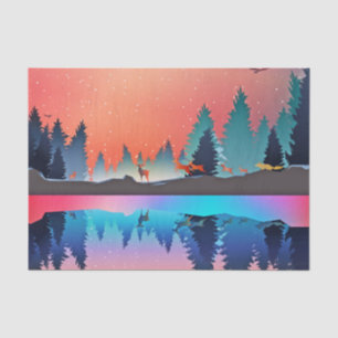 Schilderachtig wintermeer met Deer Tissuepapier