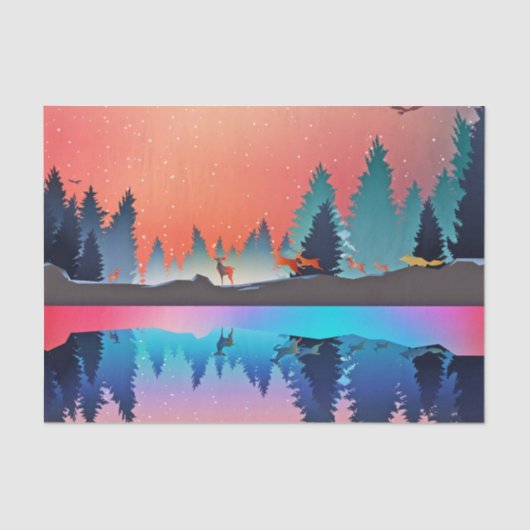 Schilderachtig wintermeer met Deer Tissuepapier (Voorkant)