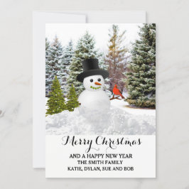 Schilderachtig wintersneeuw met Snowman-kerstKaart Feestdagenkaart