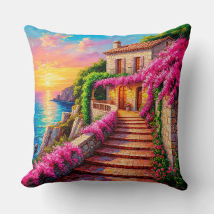 Schilderachtig zonsondergang over kustvilla kussen