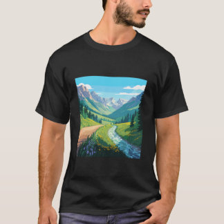 Schilderachtige bergvallei Stroomontwerp Natuur Ku T-shirt