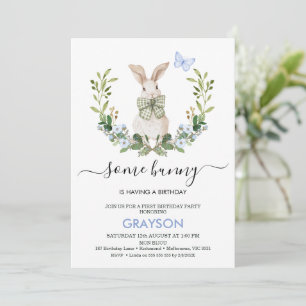 Schilderachtige Blauw Groene Jongens Kleine Bunny  Kaart