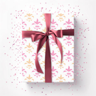 Schilderachtige Fleur de Lis in Roze en Oranje Cadeaupapier
