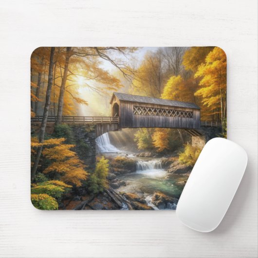 Schilderachtige houten overdekte brug muismat (Met muis)