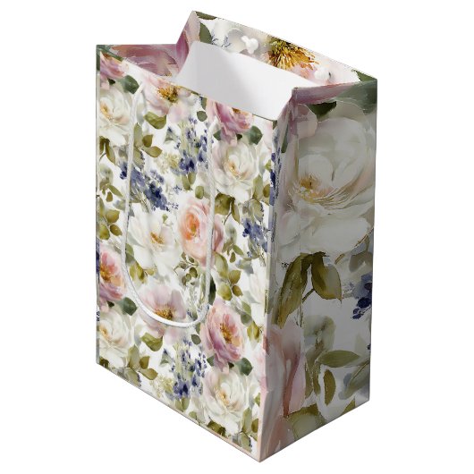 Schilderachtige Rozen en bloemen Medium Cadeauzakje (Voorkant Gekanteld)