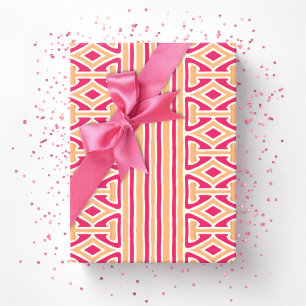 Schilderachtige Traliewerk Streep in Roze en Oranj Cadeaupapier