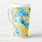 Schilderblauw en geel latte mok (Linkerhoek)