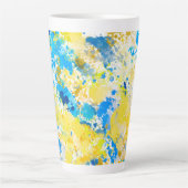 Schilderblauw en geel latte mok (Voorkant)