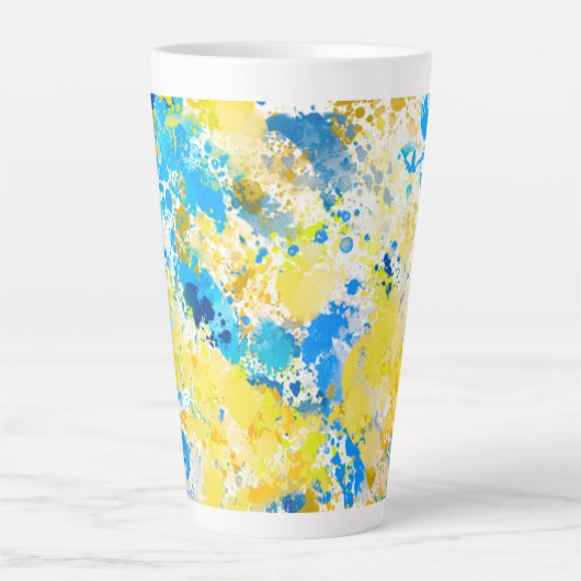 Schilderblauw en geel latte mok (Voorkant)