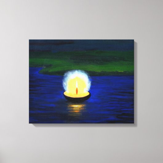 Schilderd diwali Deepa, drijvend op het water Canvas Afdruk (Voorkant)