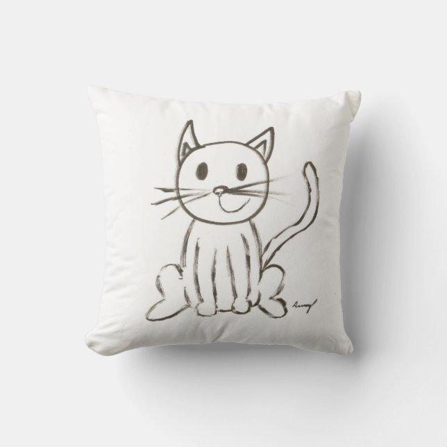 Schilderd Kat Pillow - blauw Kussen (Voorkant)