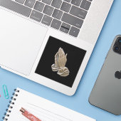 Schilderd metaal dat zich op haar handen drukt sticker (Laptop met iPhone)