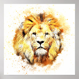 Schilderd portret van leeuw poster