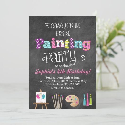 Schilderen Art Party Chalkboard Style Uitnodiging (Staand voorkant)
