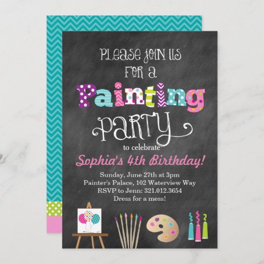 Schilderen Art Party Chalkboard Style Uitnodiging (Voorkant / Achterkant)