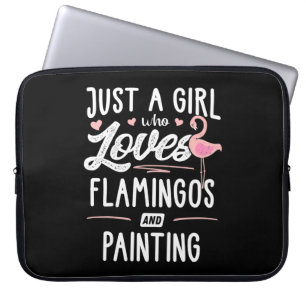 Schilderen Gewoon een meisje flamingo's en schild Laptop Sleeve