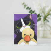 Schilderen met scared Tuxedo Cat en Cudly Duck Briefkaart (Staand voorkant)